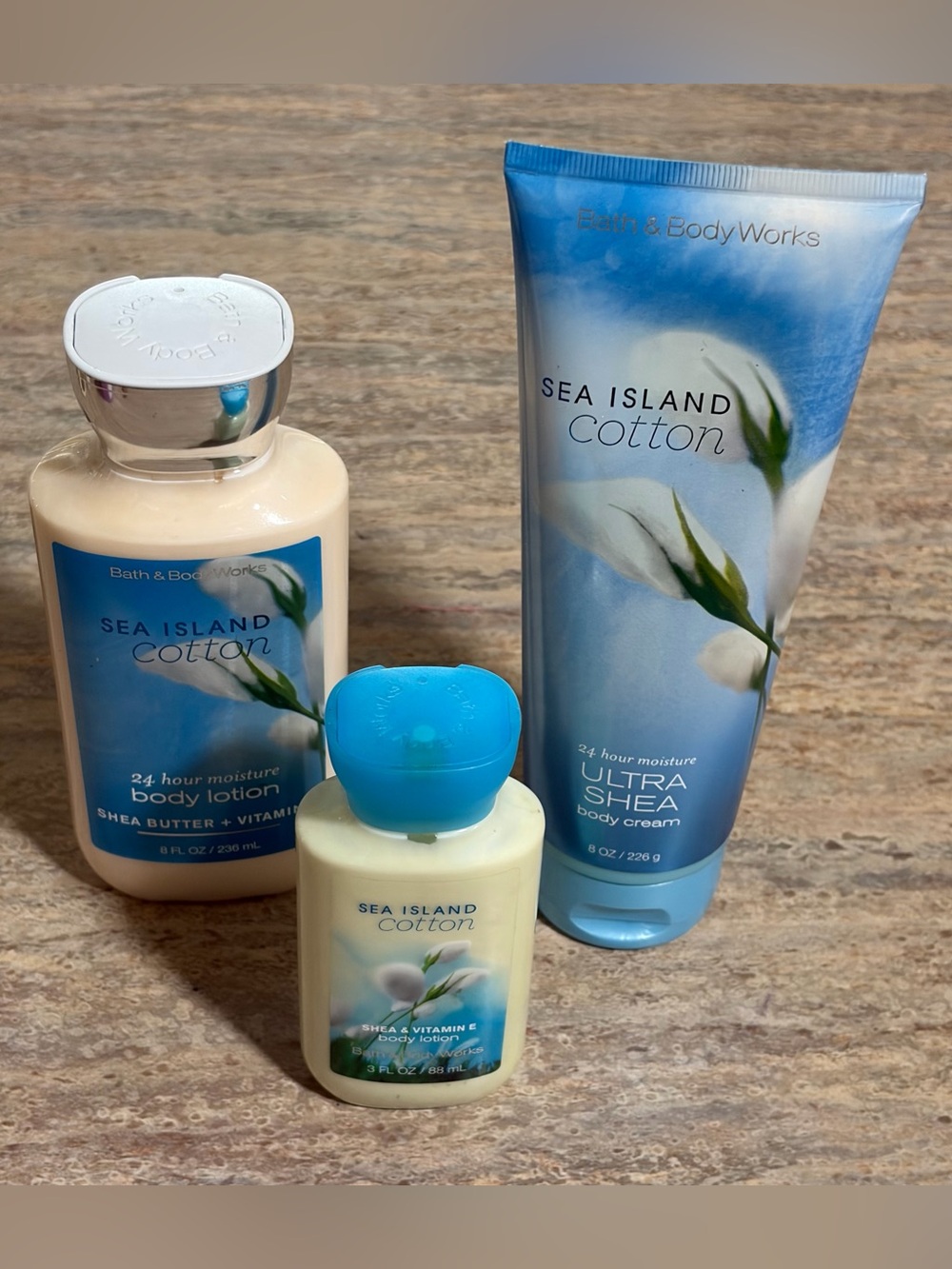 Bath & Body Works Discontinued Sea Island Cotton Lotions and Body Cream Trio